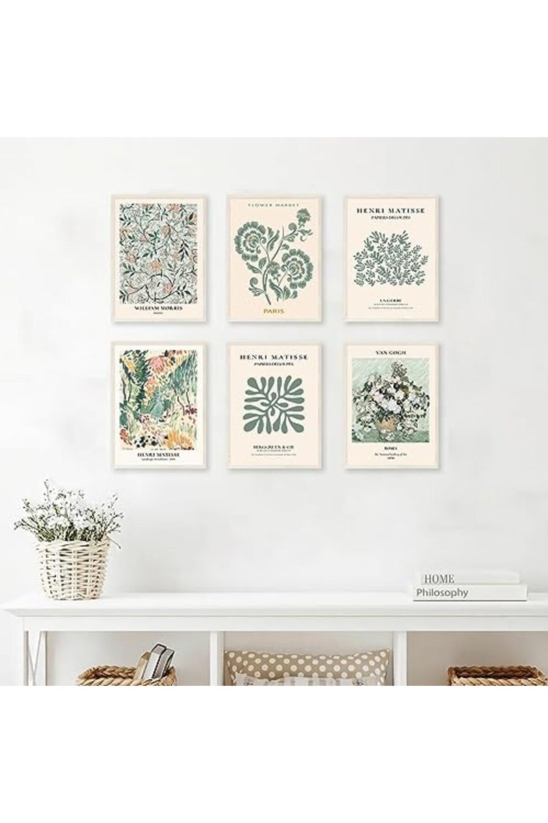 KBKBART Sage Green Wall Art Decor, Abstract Matisse Wall Art Exhibition Posters, Minimalist Flower Market Wall Art Prints, Green Canvas Matisse Paintings Pictures for Aesthetic Room, Bedroom, Living Room - Image 3