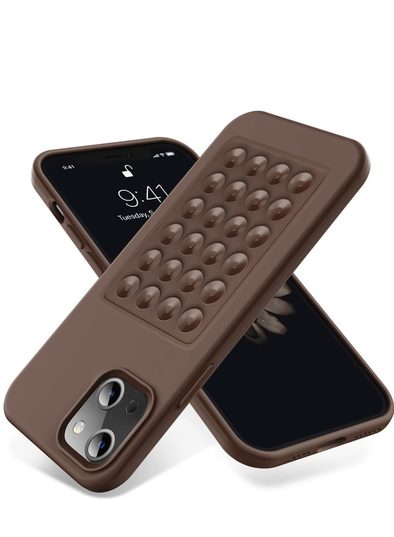 Suction Cup Soft Silicone Phone case With Stand Full Protection Shockproof For iPhone 13/14 (Brown)