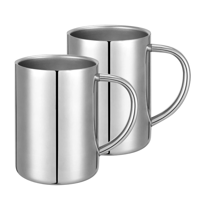 luvtree 400ml Insulated 304 Stainless Steel Coffee Mug DoubleWall Vacuum Travel Tumbler Shatterproof for Camping Office and Outdoor Durable Perfect for Hot and Cold Drinks Set of 2
