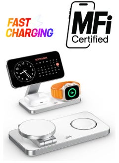 Foldable 3 in 1 Wireless Charging Station with Magsafe Charger Stand, Wireless Charger for Multiple Devices iPhone 16 15 14 13 12 11 X Pro Max Plus Watch AirPods Samsung Galaxy S24 S23 S22 Plus Ultra