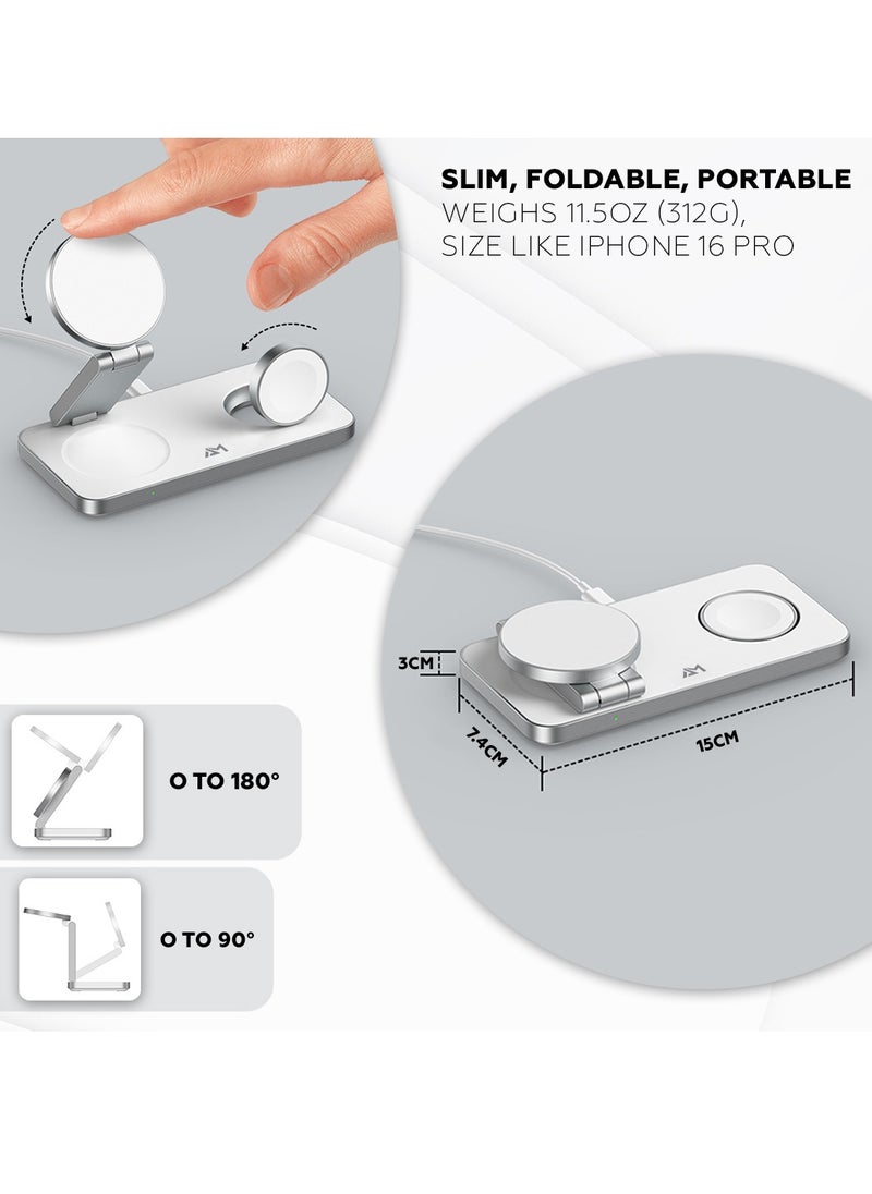 AMROAH - Foldable 3 in 1 Wireless Charging Station with Magsafe Charger Stand, Wireless Charger for Multiple Devices iPhone 16 15 14 13 12 11 X Pro Max Plus Watch AirPods Samsung Galaxy S24 S23 S22 Plus Ultra - Image 1