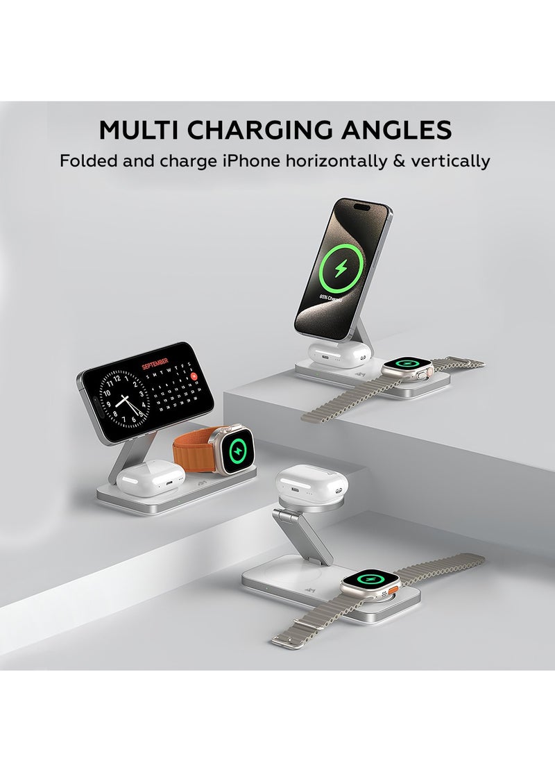AMROAH - Foldable 3 in 1 Wireless Charging Station with Magsafe Charger Stand, Wireless Charger for Multiple Devices iPhone 16 15 14 13 12 11 X Pro Max Plus Watch AirPods Samsung Galaxy S24 S23 S22 Plus Ultra - Image 1