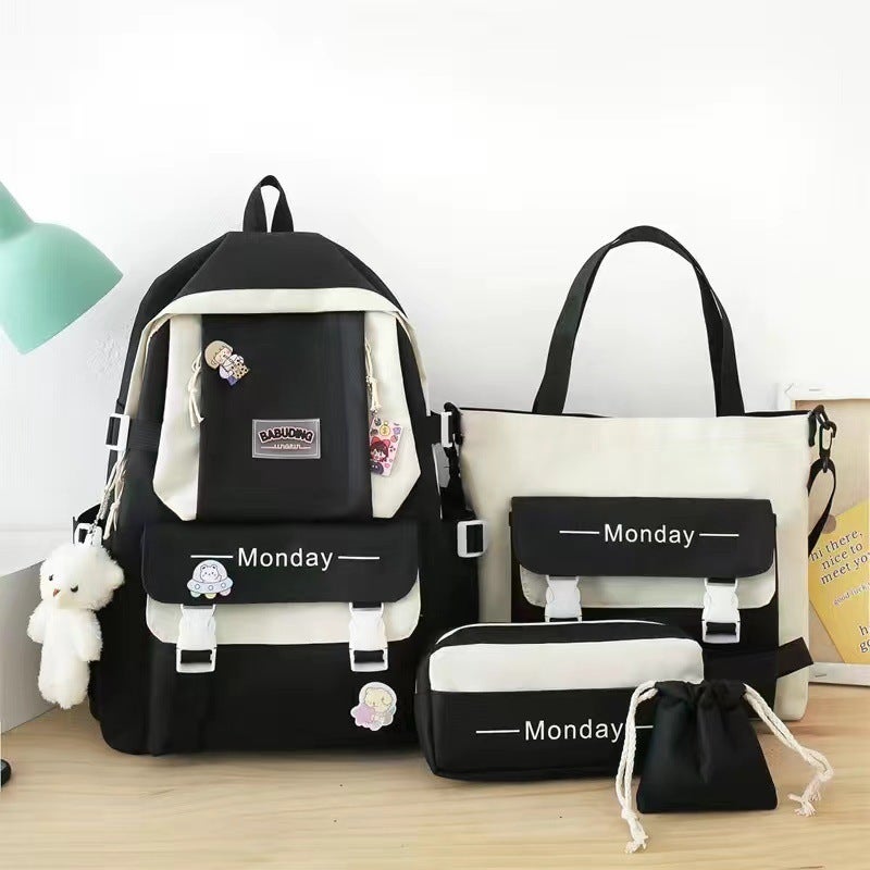New Style School Bag Set For Women, Korean Version, Primary School Students, Junior High School Students, High School Students, Large Capacity, Small Fresh And Fashionable Backpack - Image 1