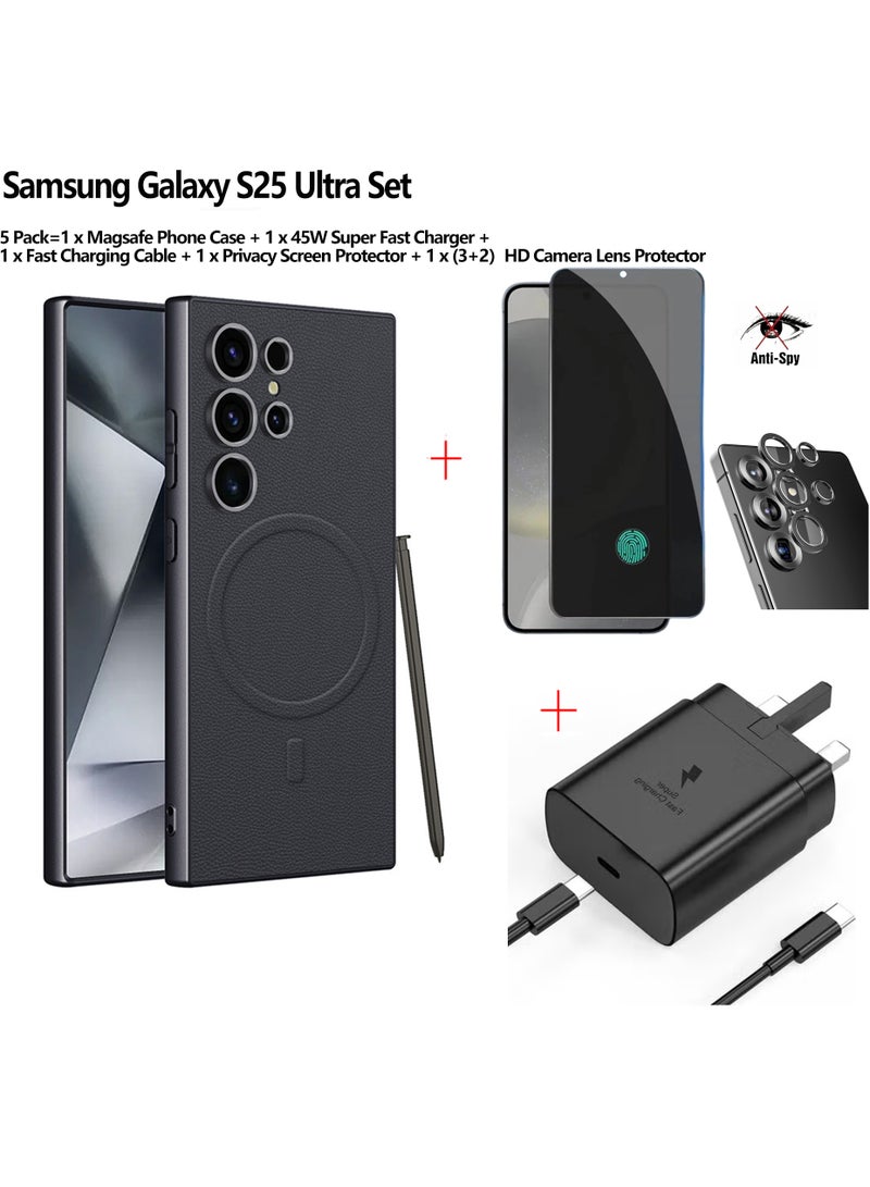 كومبي سامسونج غالاكسي S25 ULTRA حزمة ، 45W شاحن محول ، خط شحن سريع ، حالة الهاتف المحمول ، HD الخصوصية الكاملة حماية الشاشة فيلم المنظر وكاميرا HD واضحة عدسة حماية الفيلم - Image 1