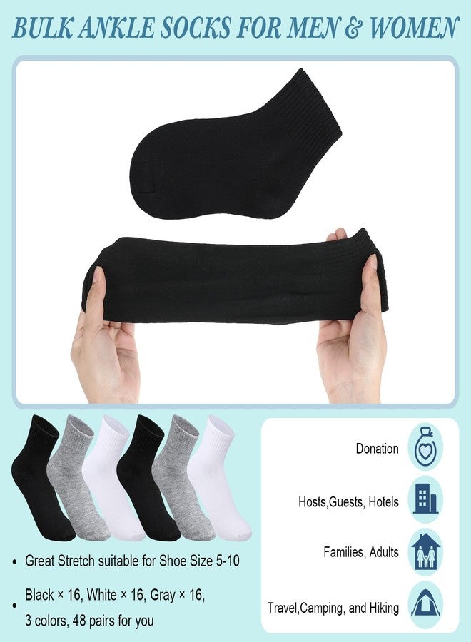 Tarpop 48 Pairs Men Quarter Ankle Socks Moisture Wicking Athletic Crew Casual Sports Socks Bulk for Homeless (Black, White, Gray) - Image 2