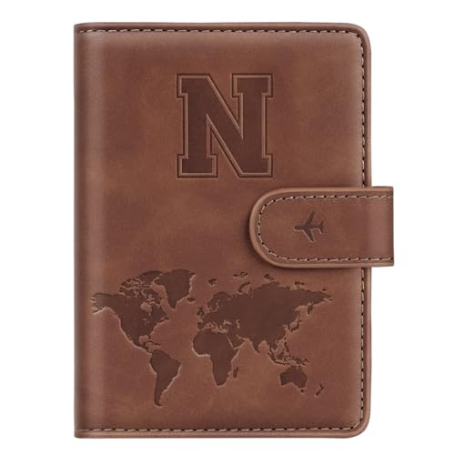 Simikol Passport Holder Wallet Cover Personalized Letter A-Z Travel Wallet RFID Blocking Passport Cover Wallet Case for Travel Passport Book Holders for Women and Men, Brown-N - Image 1