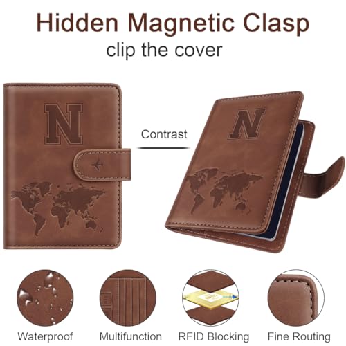 Simikol Passport Holder Wallet Cover Personalized Letter A-Z Travel Wallet RFID Blocking Passport Cover Wallet Case for Travel Passport Book Holders for Women and Men, Brown-N - Image 4