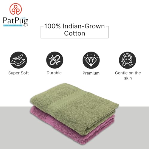PatPug 100% Indian Ultra Soft Cotton 380 GSM Highly Absorbent, Fade Resistant Large Bath Towel (Wine Red and Olive Green) - Image 5