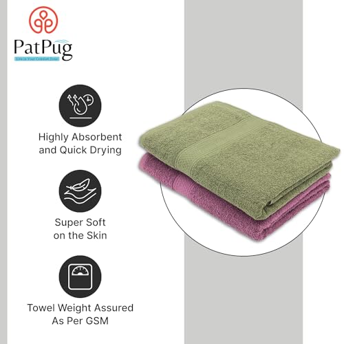 PatPug 100% Indian Ultra Soft Cotton 380 GSM Highly Absorbent, Fade Resistant Large Bath Towel (Wine Red and Olive Green) - Image 2