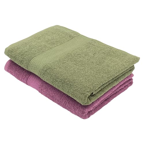 PatPug 100% Indian Ultra Soft Cotton 380 GSM Highly Absorbent, Fade Resistant Large Bath Towel (Wine Red and Olive Green) - Image 1