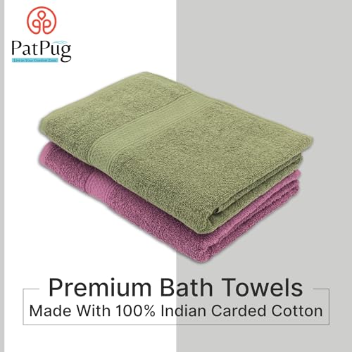 PatPug 100% Indian Ultra Soft Cotton 380 GSM Highly Absorbent, Fade Resistant Large Bath Towel (Wine Red and Olive Green) - Image 3