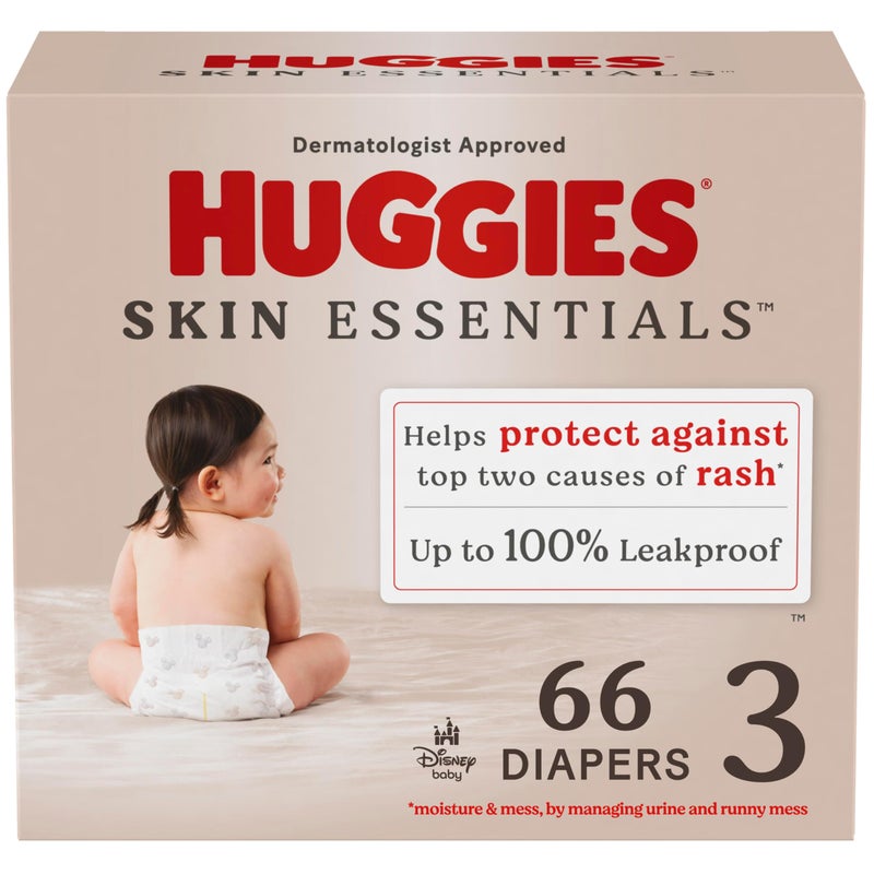 Huggies Size 3 Diapers, Skin Essentials Baby Diapers, Size 3 (16-28 lbs), 66 Count - Image 1