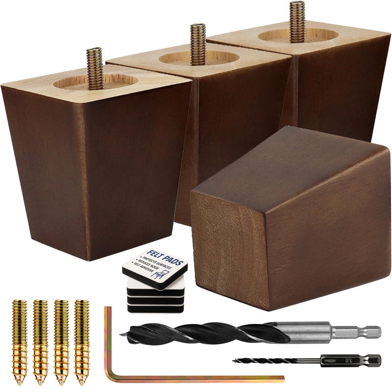 Airy Abode Premium Walnut Square Furniture Legs Full Install Kit  Pick Your Size and Color
