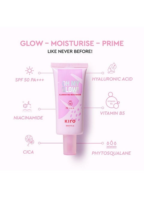 Oh My Glow! Illuminating Moisturiser With Spf 50 Pa+++, 30Ml | 3-In-1 Moisturizer, Sunscreen & Primer | Infused With Niacinamide, Hyaluronic Acid & Vitamin B5 | Hydrating, Lightweight & Dewy Finish