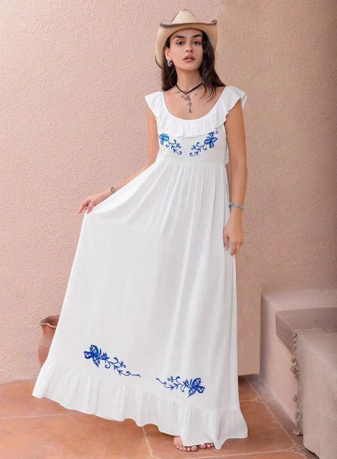 تايك تو Take Two Floral Embroidery Scoop Neck Maxi Dress