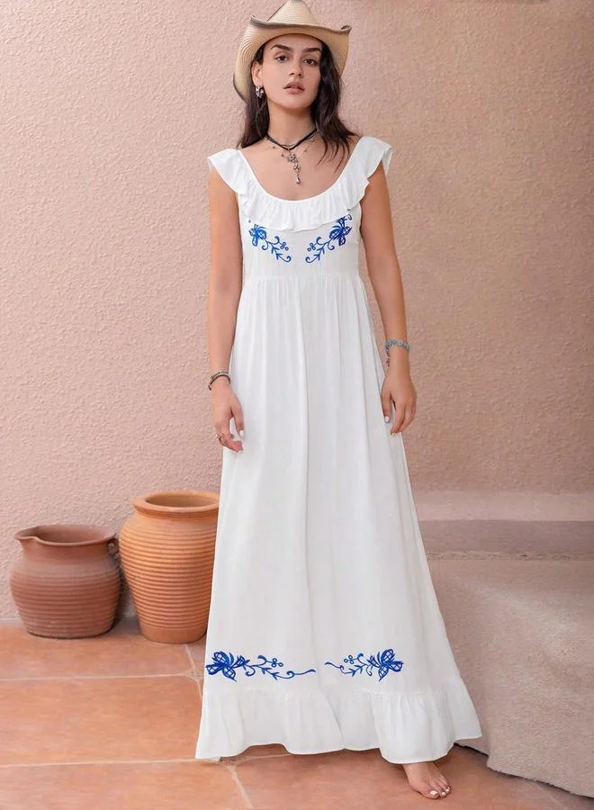 تايك تو Take Two Floral Embroidery Scoop Neck Maxi Dress