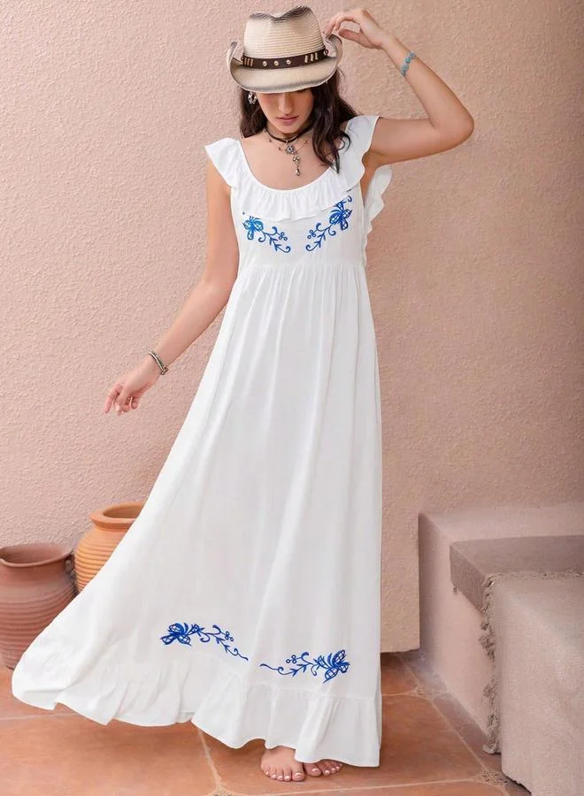 Take Two Take Two Floral Embroidery Scoop Neck Maxi Dress