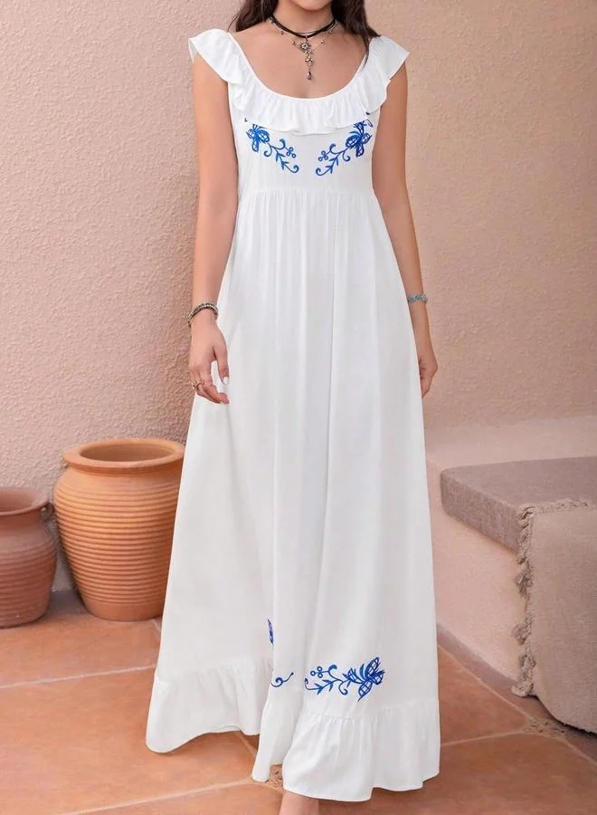 تايك تو Take Two Floral Embroidery Scoop Neck Maxi Dress