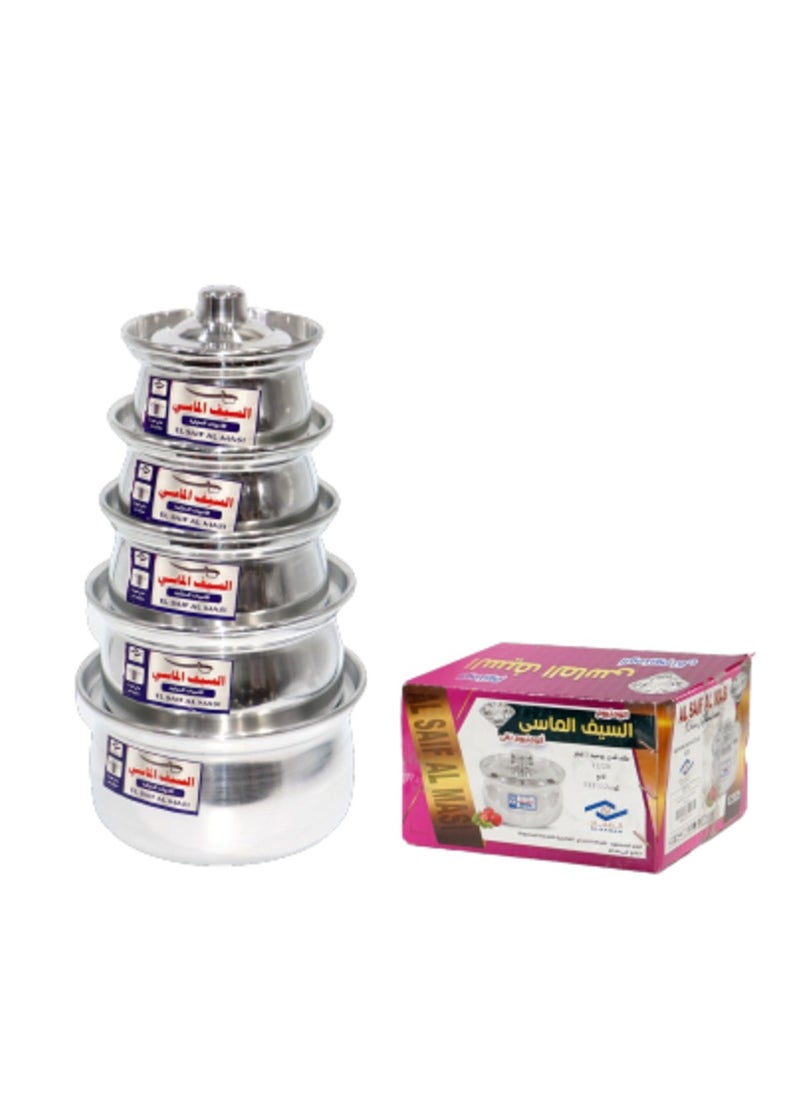 Al Saif Al Masi A set of aluminum pots from Al Saif Almasi, small, shiny, 5 pieces, 12-20 cm EEF112  - Image 2