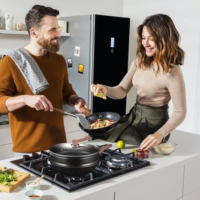 ريحني مقالي ستير فراي غير لاصقة بعمق 125 بوصة مع غطاء، ملحقات المطبخ لطهي الفطائر على البخار، الطهي على نار هادئة، غلي، طهي السمك على نار هادئة، مطعم، منزل - Image 4