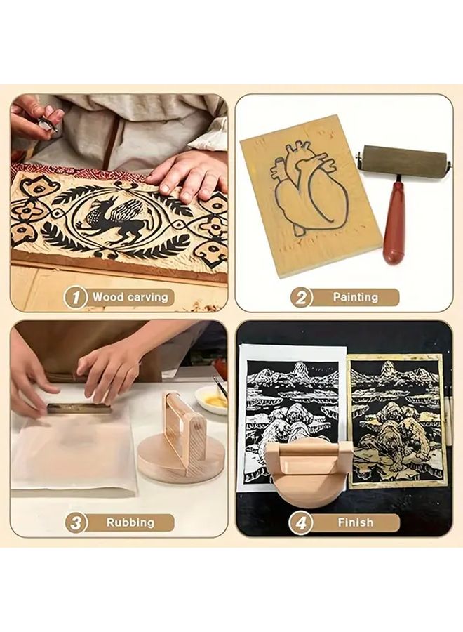 1pc Ergonomic Bamboo Wooden Bear Printmaking Tool Smooth Varnished Bottom Comfortable Handle - Image 3