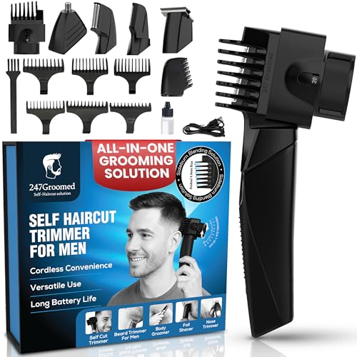 247 Groomed Self Haircut Trimmer For Men– Auto Blending Hair Trimmer, Self Hair Fading Tool, Adjustable Fade Guide (1–20mm), Hair Clippers For Men, Beard, Nose Trimmer, Foil Shaver, Unisex BodyGroomer - Image 1