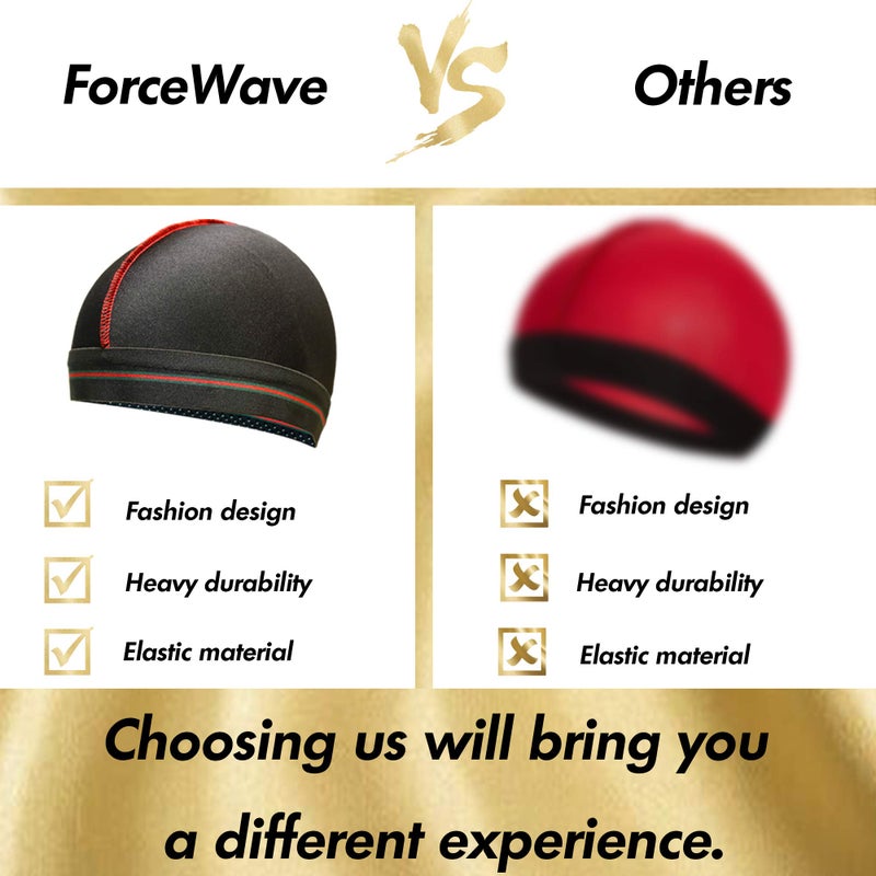 ForceWave Wave Cap, Silky Stocking Wave Cap for Men Women, Black Wave Compression Cap for 360 Waves, 2-Pieces - Image 5