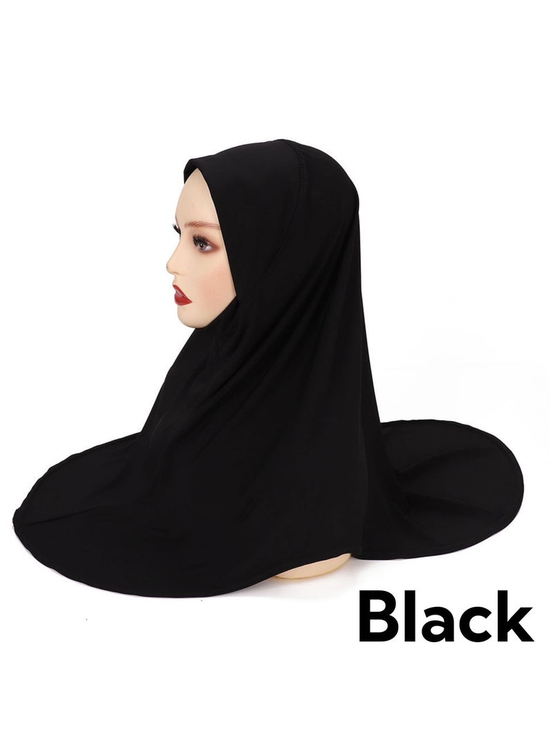 نوفولان حجاب عربي نسائي بحواف دائرية، وشاح حجاب مزدوج الطبقات عالي المرونة، مقاس كبير 80 سم، ملمس حريري ناعم، أوشحة وأغطية نسائية أنيقة ومتعددة الاستخدامات (أسود) - Image 2