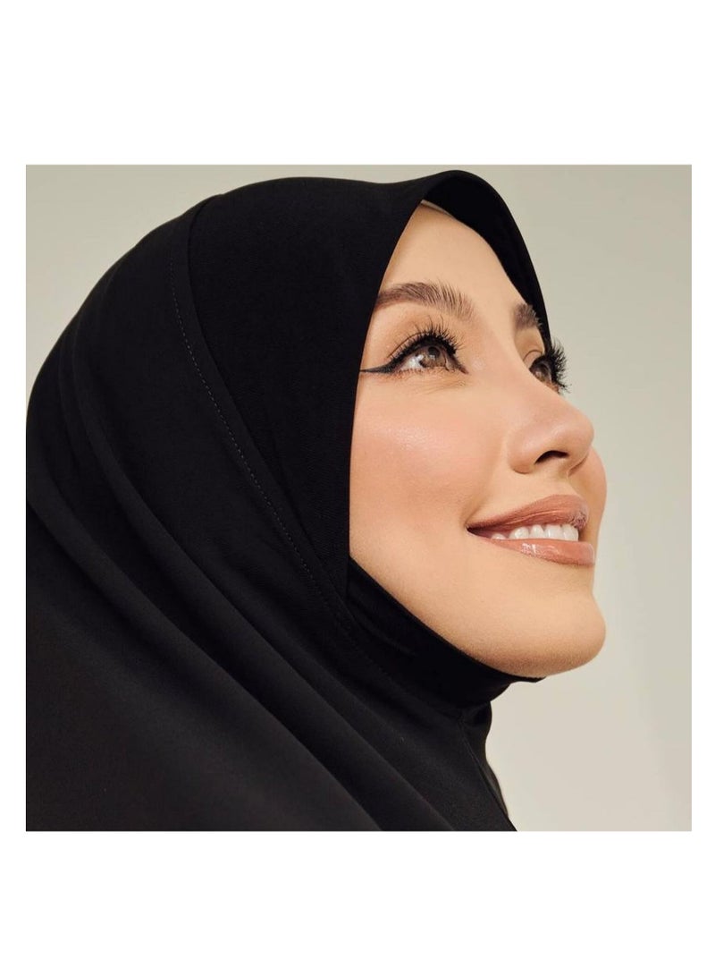 نوفولان حجاب عربي نسائي بحواف دائرية، وشاح حجاب مزدوج الطبقات عالي المرونة، مقاس كبير 80 سم، ملمس حريري ناعم، أوشحة وأغطية نسائية أنيقة ومتعددة الاستخدامات (أسود) - Image 1