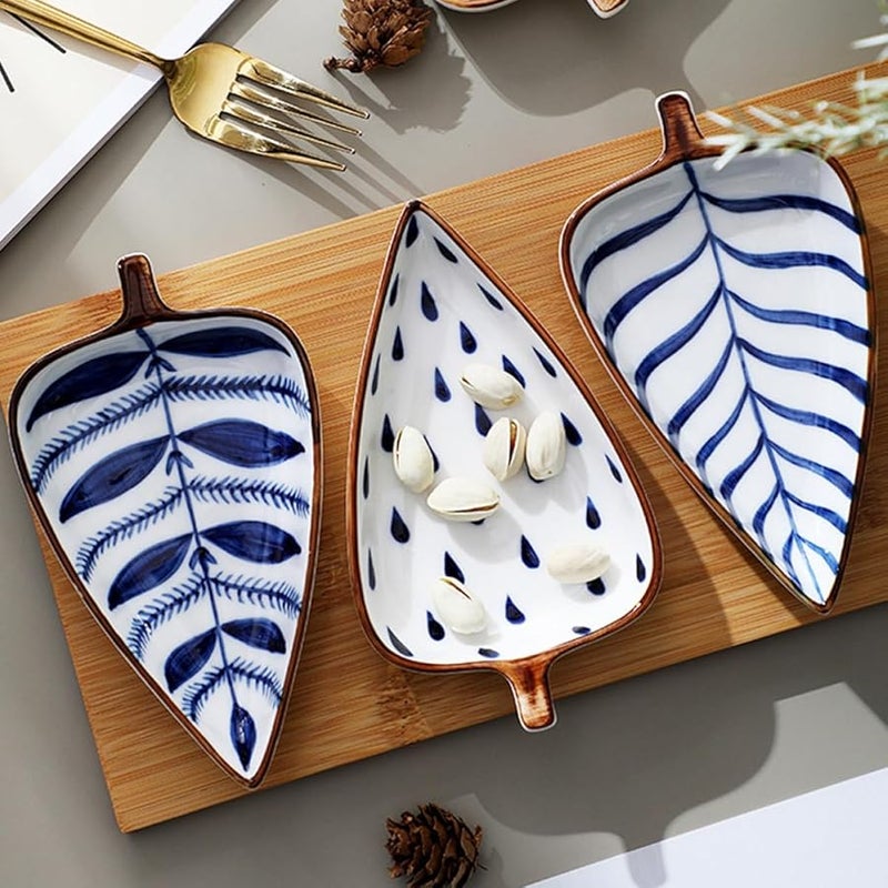 Creative Leaf Shape Ceramic Snack Dish Hand Painted Condiment Plate for Fruits Nuts Candy - Image 5