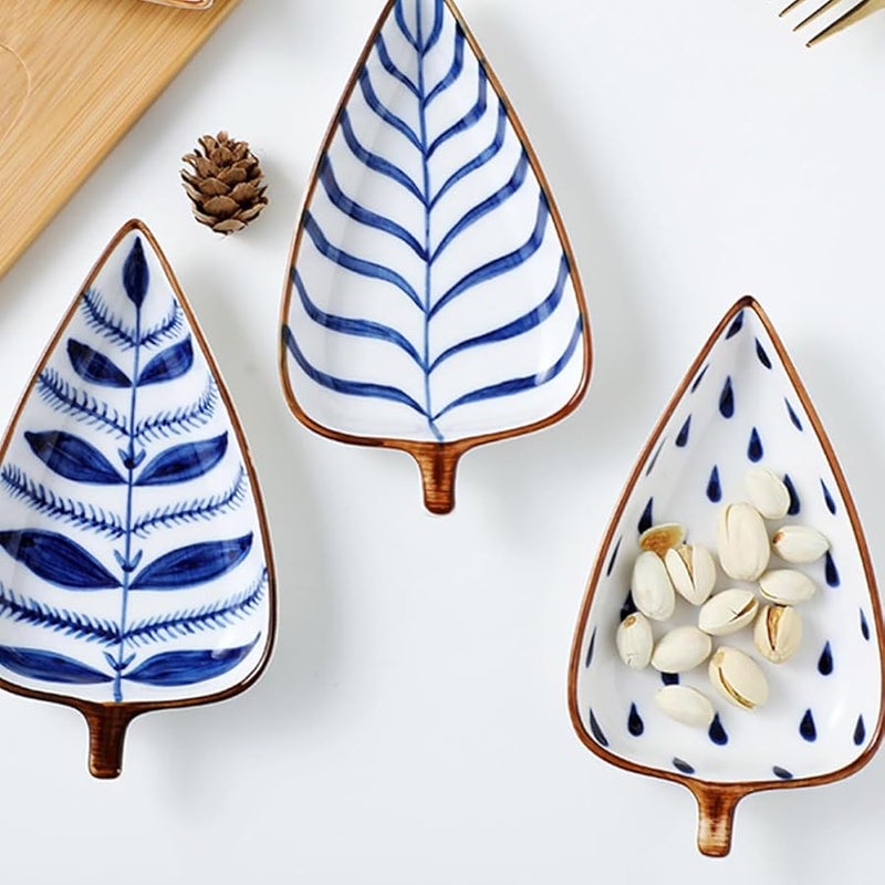 Creative Leaf Shape Ceramic Snack Dish Hand Painted Condiment Plate for Fruits Nuts Candy - Image 3
