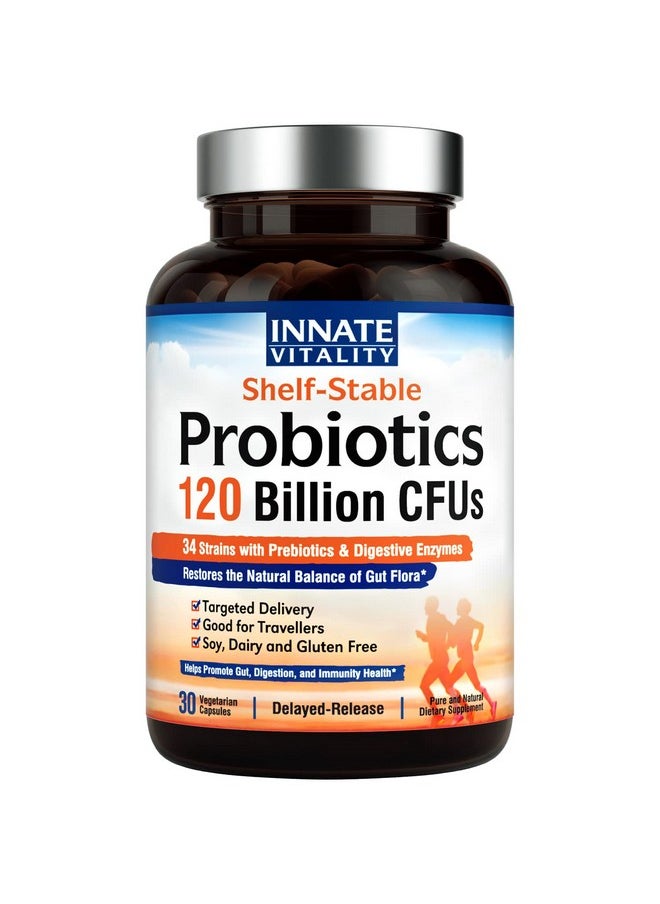 Innate Vitality - Probiotics 120 Billion Cfus 34 Strains With Organic Prebiotics & Digestive Enzymes Digestion & Immunity Health For Women & Men 3In1 Probiotics No Refrigeration Required Acid Resistant 30 Caps - Image 1