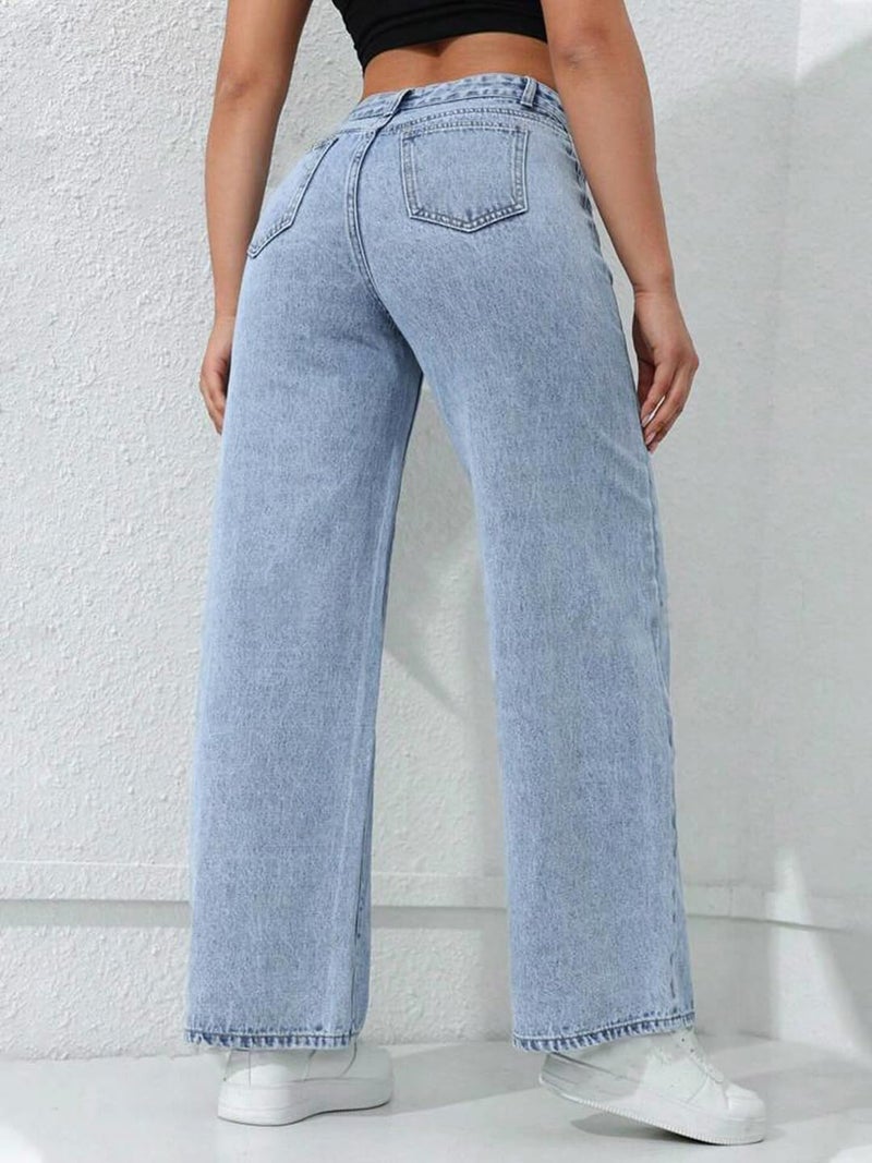 CHKOKKO Women High Rise Denim Solid Regular Fit Jeans Iceblue 32 - Image 3
