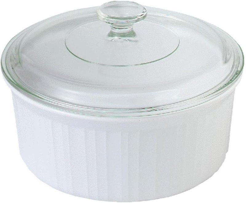2-1/2-Quart Round French White Casserole Dish Set With Matching Glass Cover - Lid Set