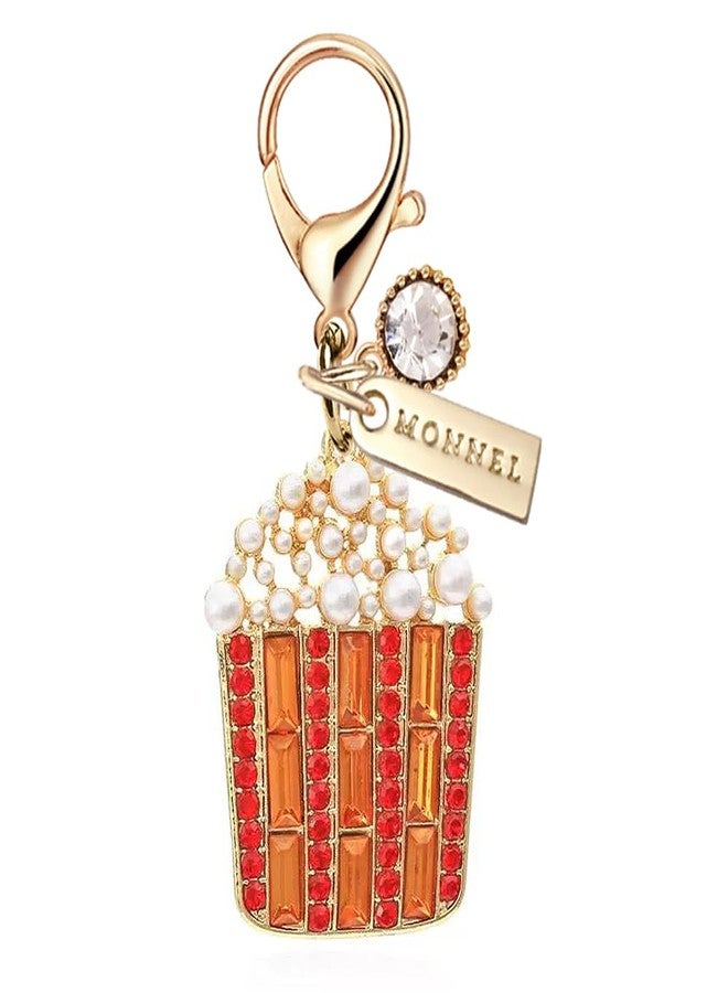 MONNEL MC621 Little Crystal Popcorn Lobster Clasp Charm for Women with Velvet Bag (Orange,1 Piece) - Image 1