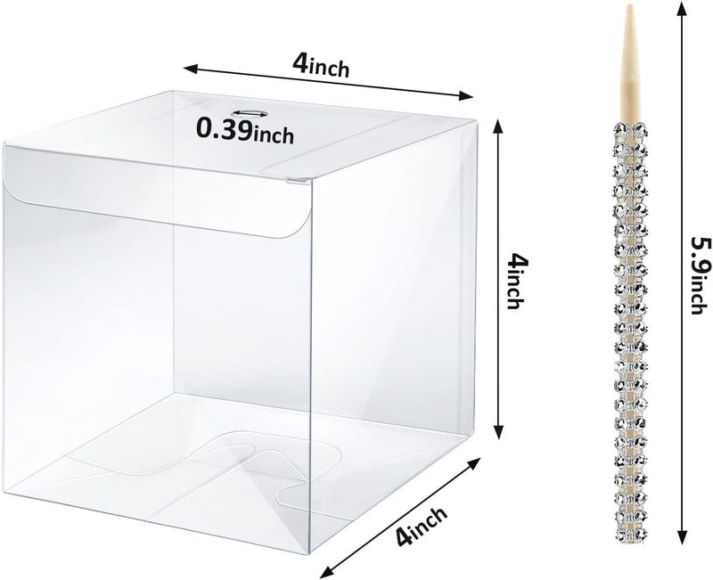 MGWOTH Candy Apple Boxes with Bling Stick Hole Set,20 Pack Caramel Apple Wrapping Kit with Clear Containers & Rhinestone Bamboo Skewers & Glitter Ribbons,Top for Cake Pop Chocolate Treat Christmas - Image 3