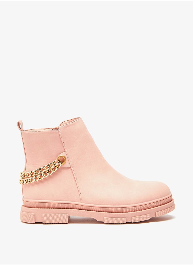 shoexpress - Chain Accented Boots with Zip Closure and Pull Tab Detail Beige - Image 1