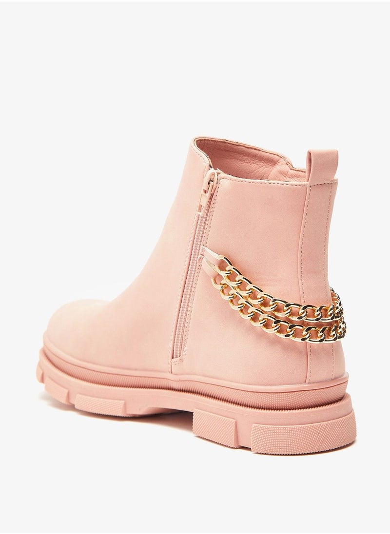 shoexpress - Chain Accented Boots with Zip Closure and Pull Tab Detail Beige - Image 1