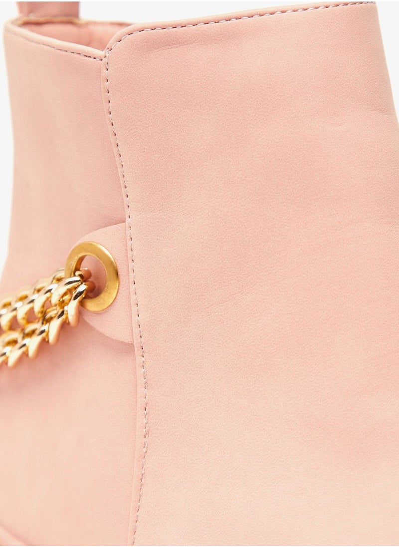 shoexpress - Chain Accented Boots with Zip Closure and Pull Tab Detail Beige - Image 1