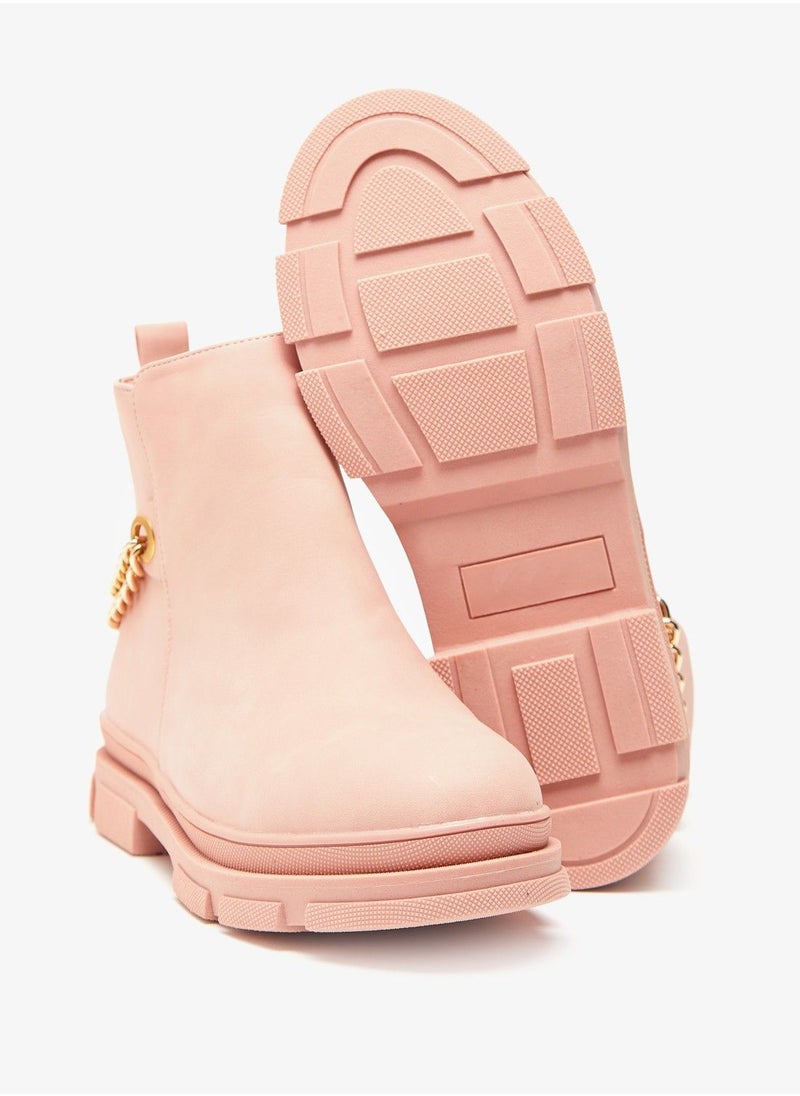 shoexpress - Chain Accented Boots with Zip Closure and Pull Tab Detail Beige - Image 1