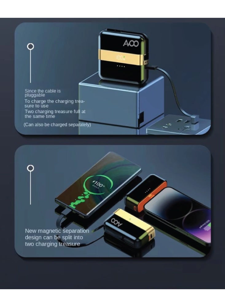 AVOO 2-in-1 portable power bank, compact and lightweight, with a 10000mAh capacity, 22.5W PD fast charging, featuring built-in iPhone and Type-C cables – a portable battery compatible with iPhone, Samsung, and Android devices, in an elegant black color. - Image 2