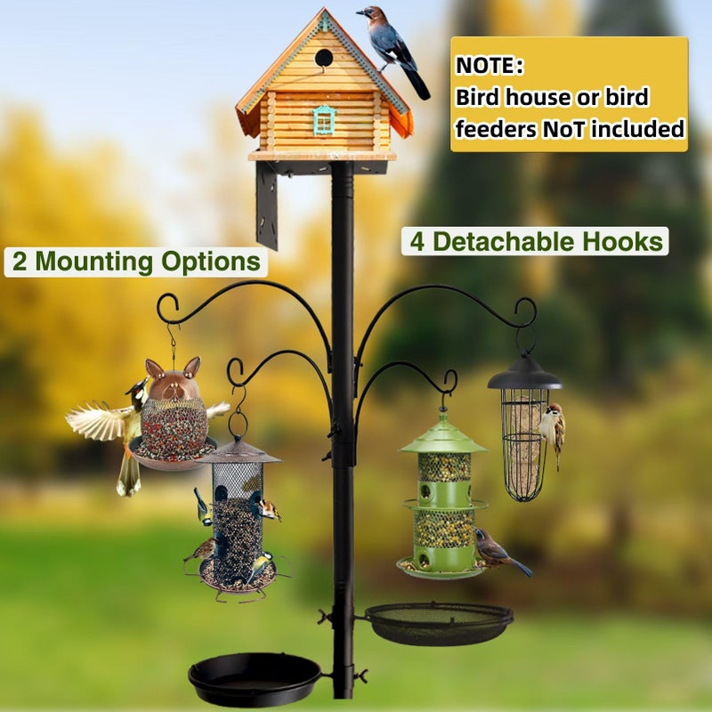 DreiPanda Bird Feeder Pole - 92 Inch Heavy Duty Birdhouse Stand with Squirrel Proof Baffle for Outdoor, Adjustable Bird Feeding Station with Multi Shepherds Hooks Mental Trays for Garden Attracting Wild Birds - Image 4