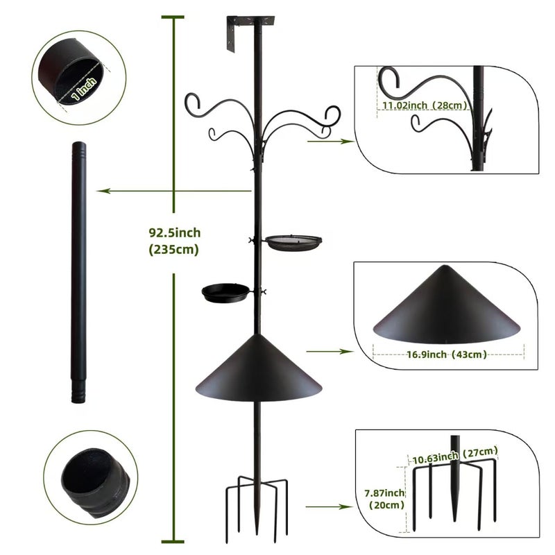 DreiPanda Bird Feeder Pole - 92 Inch Heavy Duty Birdhouse Stand with Squirrel Proof Baffle for Outdoor, Adjustable Bird Feeding Station with Multi Shepherds Hooks Mental Trays for Garden Attracting Wild Birds - Image 2