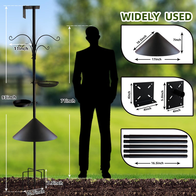DreiPanda Bird Feeder Pole - 92 Inch Heavy Duty Birdhouse Stand with Squirrel Proof Baffle for Outdoor, Adjustable Bird Feeding Station with Multi Shepherds Hooks Mental Trays for Garden Attracting Wild Birds - Image 3