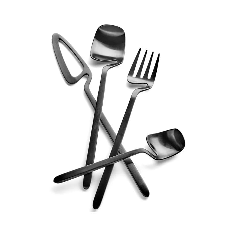 Jumix Modern Black Hanging Cutlery Set 4Piece Stainless Steel Flatware WallMountable Serving Utensils Black - Image 4