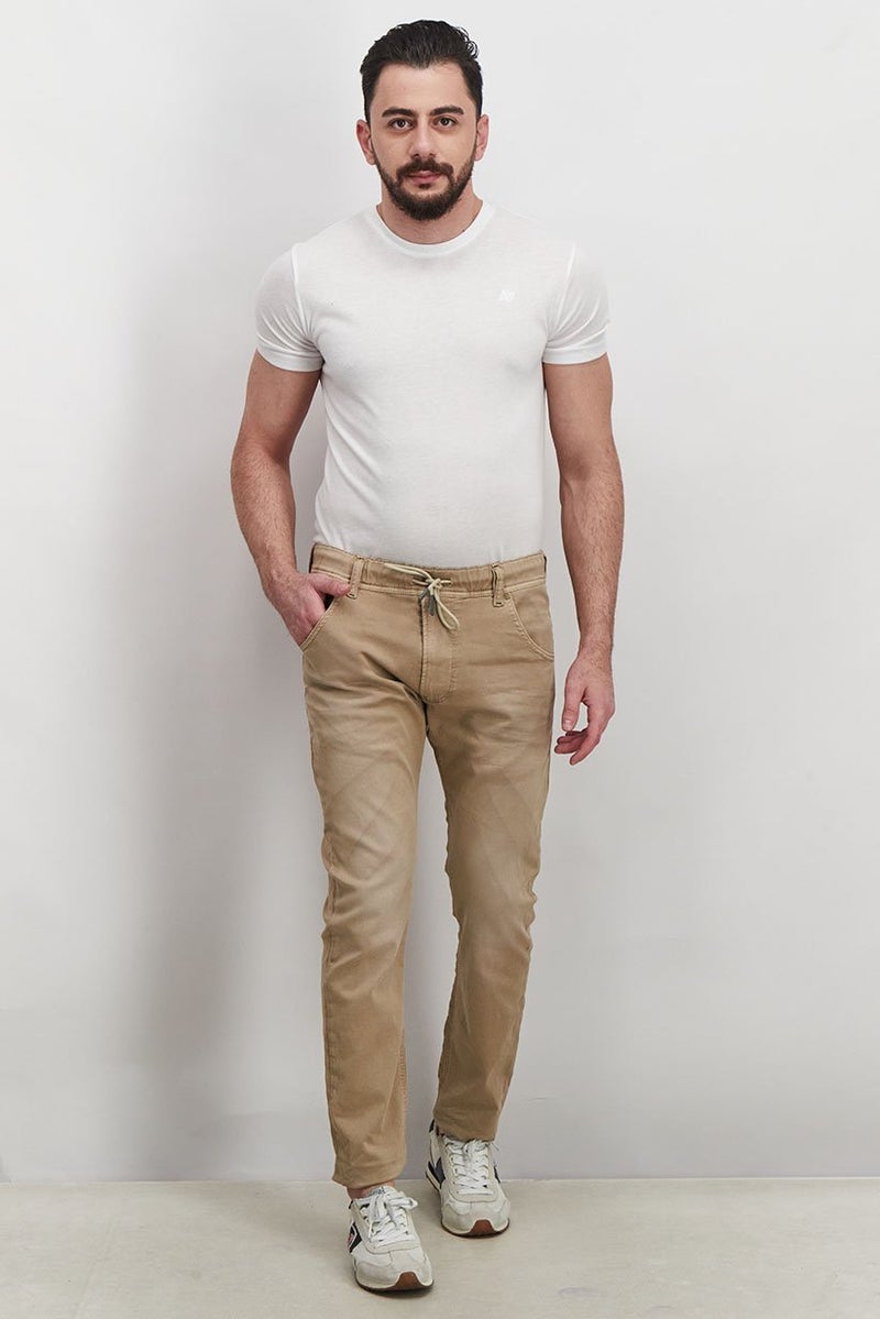 DIESEL Men Regular Fit Brand Logo Stretchable Jogger Jeans, Khaki - Image 3