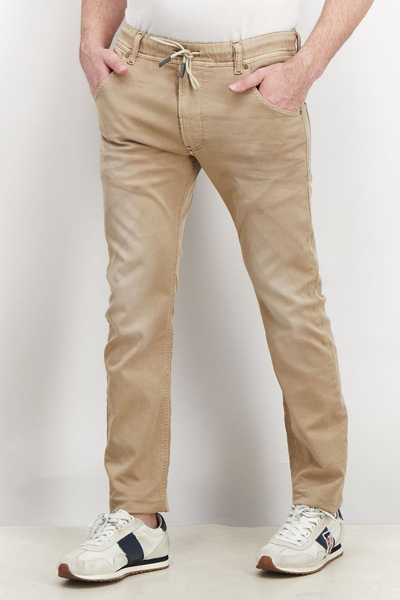DIESEL Men Regular Fit Brand Logo Stretchable Jogger Jeans, Khaki - Image 1
