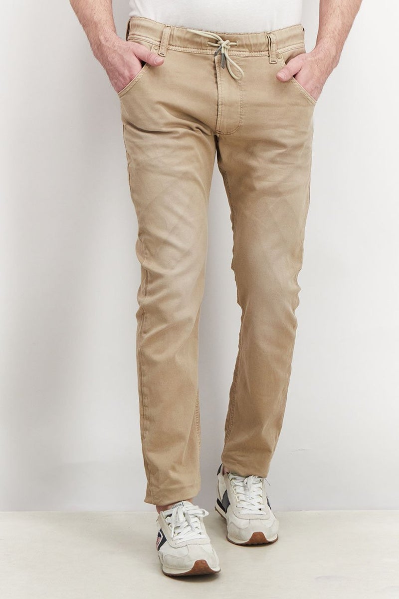 DIESEL Men Regular Fit Brand Logo Stretchable Jogger Jeans, Khaki - Image 2