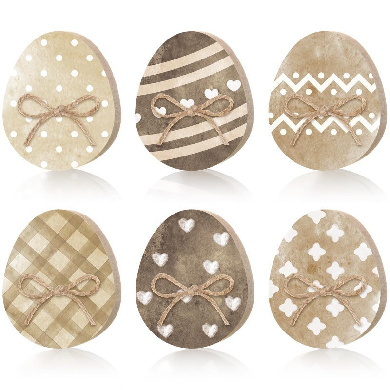 Seeloowy 6 Pcs Easter Table Decorations Wooden Bunny Tiered Tray Decor Stand Signs Easter Bunny Tabletop Centerpiece with Rope Farmhouse Rabbit Decorations for Spring Party Home Office(Novelty) - Image 1