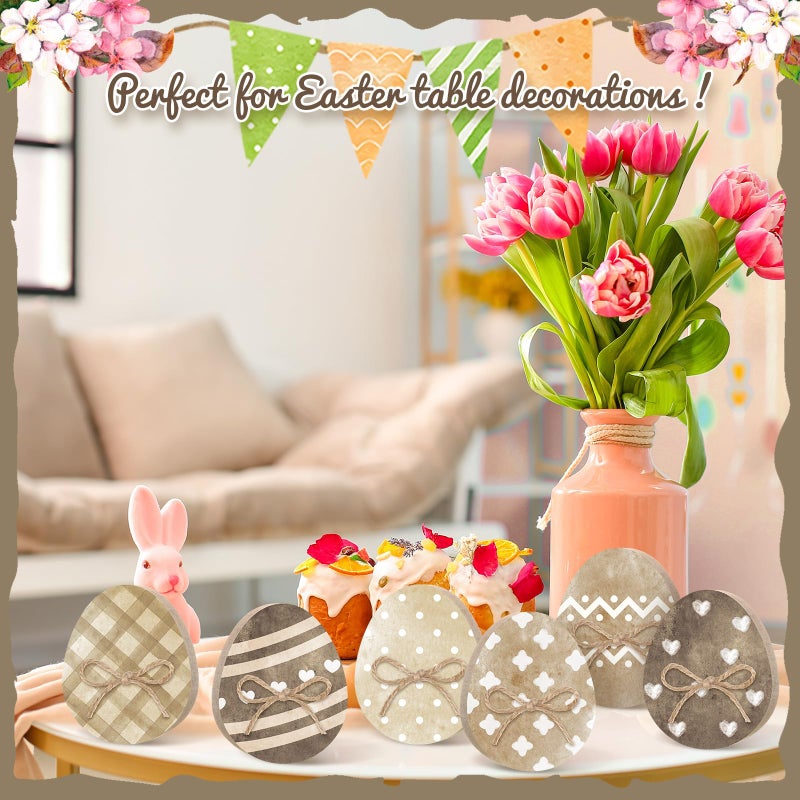 Seeloowy 6 Pcs Easter Table Decorations Wooden Bunny Tiered Tray Decor Stand Signs Easter Bunny Tabletop Centerpiece with Rope Farmhouse Rabbit Decorations for Spring Party Home Office(Novelty) - Image 4